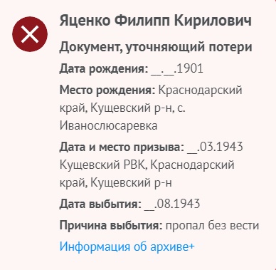 Яценко Фил. К. - Документ, уточняющий потери